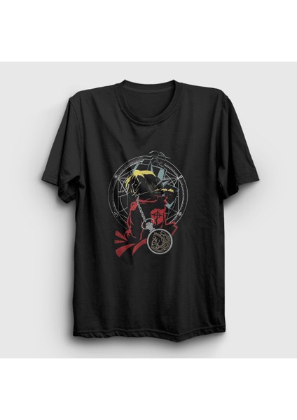 Unisex Siyah Edward Elric Full Metal Alchemist Anime T-Shirt