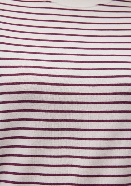 Bordo Çizgili Basic Tişört 1611653-88108