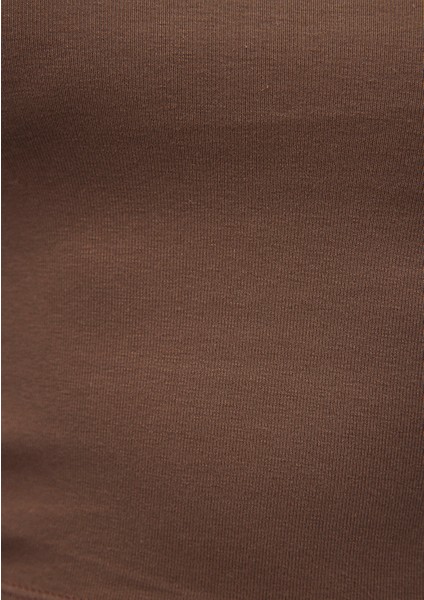 Uzun Kollu Kahverengi Crop Basic Tişört 1612822-81959