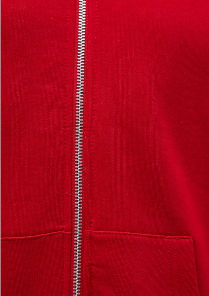 Fermuarlı Kapüşonlu Kırmızı Basic Sweatshirt 1611775-82054