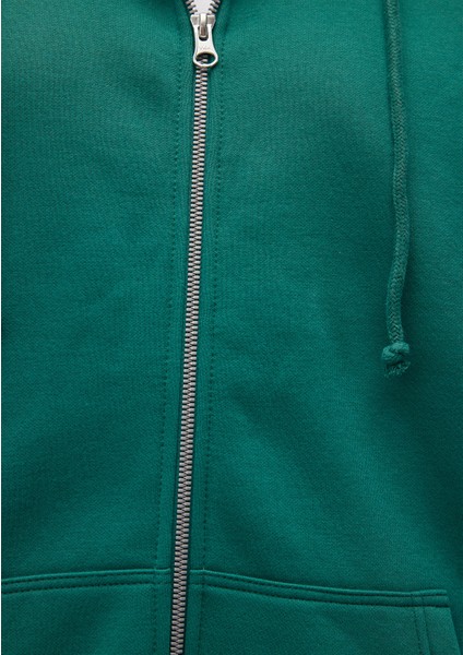 Kapüşonlu Fermuarlı Yeşil Sweatshirt 1610221-71874