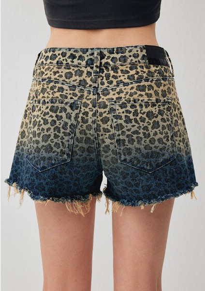 Rosie 90s Indigo Degrade Leopar Desenli Jean Şort 1447488289