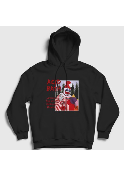 Unisex Siyah Kite String Pops Acid Bath Kapüşonlu Sweatshirt