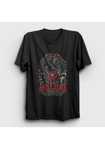 Unisex Siyah London Guns N' Roses Rock T-Shirt