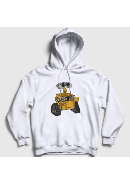 Unisex Beyaz Cute Wall E Eve Kapüşonlu Sweatshirt