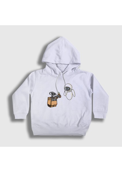 Unisex Çocuk Beyaz Gift Wall E Eve Kapüşonlu Sweatshirt