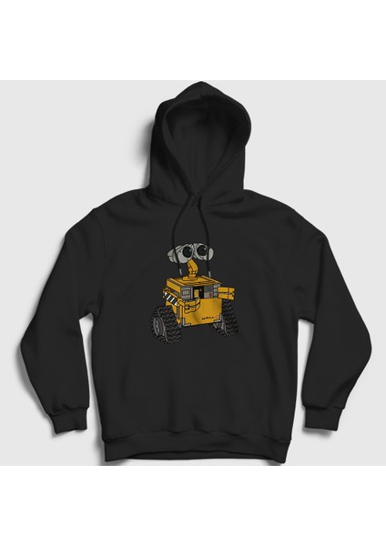 Unisex Siyah Cute Wall E Eve Kapüşonlu Sweatshirt