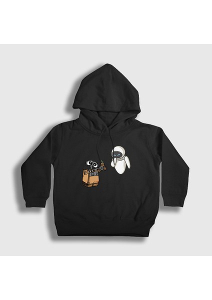 Unisex Çocuk Siyah Gift Wall E Eve Kapüşonlu Sweatshirt