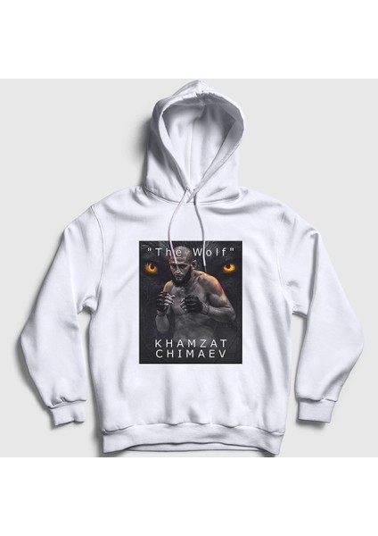 Unisex Beyaz Wolf Kurt Khamzat Chimaev Mma Ufc Kapüşonlu Sweatshirt