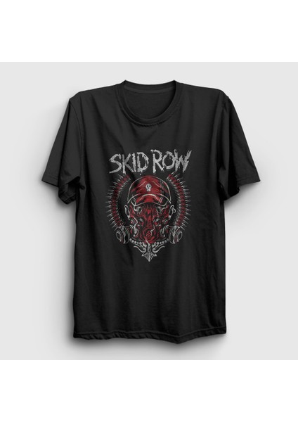 Unisex Siyah Gas Mask Skid Row T-Shirt