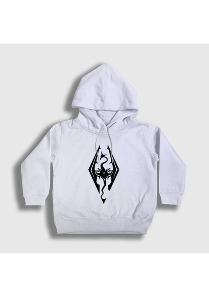 Unisex Çocuk Beyaz Skyrim Oyun The Elder Scrolls V Kapüşonlu Sweatshirt