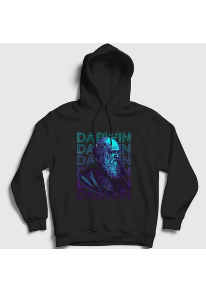 Unisex Siyah Evolution Evrim Charles Darwin Kapüşonlu Sweatshirt