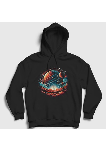 Unisex Siyah Desert Space View Uzay Kapüşonlu Sweatshirt