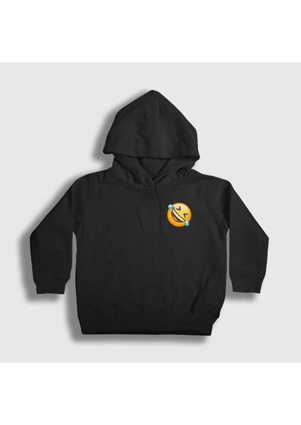 Unisex Çocuk Siyah Gülmekten Gözünden Yaş Gelen Emoji Instagram Kapüşonlu Sweatshirt