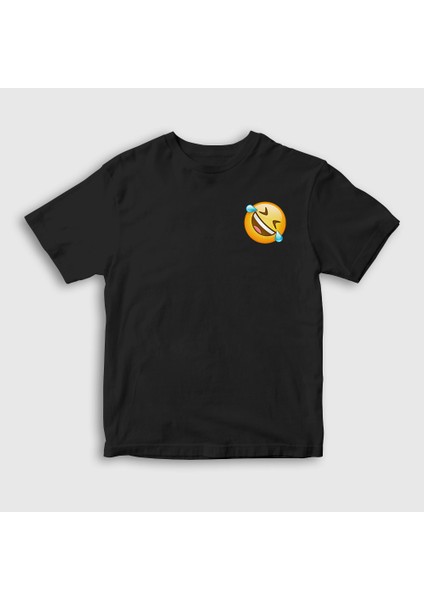 Çocuk Siyah Gülmekten Gözünden Yaş Gelen Emoji T-Shirt