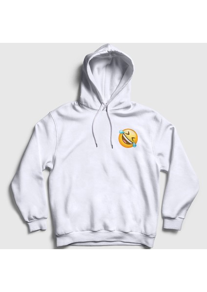 Unisex Beyaz Gülmekten Gözünden Yaş Gelen Emoji Instagram Kapüşonlu Sweatshirt