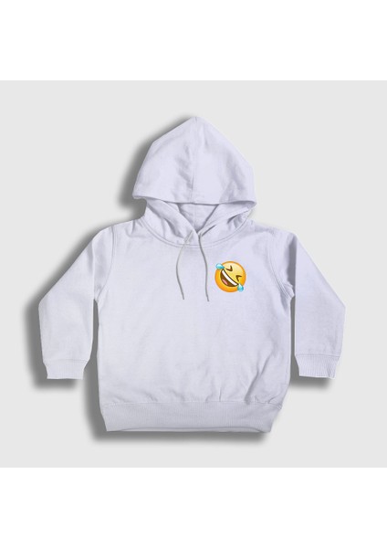 Unisex Çocuk Beyaz Gülmekten Gözünden Yaş Gelen Emoji Instagram Kapüşonlu Sweatshirt