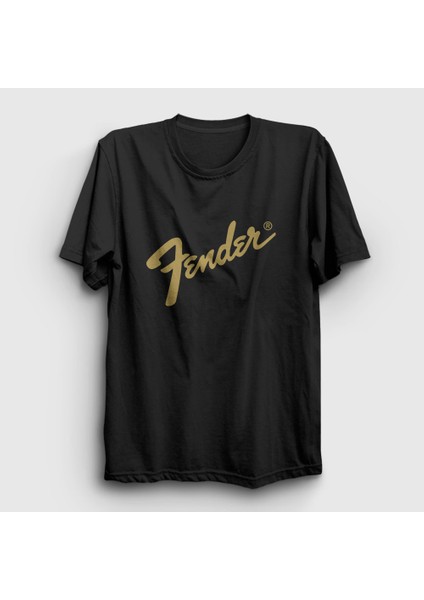 Unisex Siyah Logo Fender Gitar Gitarist T-Shirt