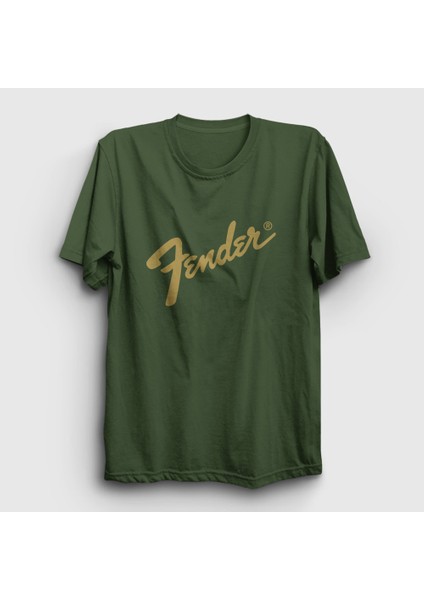Unisex Haki Logo Fender Gitar Gitarist T-Shirt