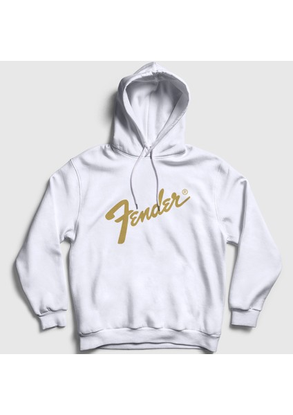 Unisex Beyaz Logo Fender Gitar Gitarist Kapüşonlu Sweatshirt