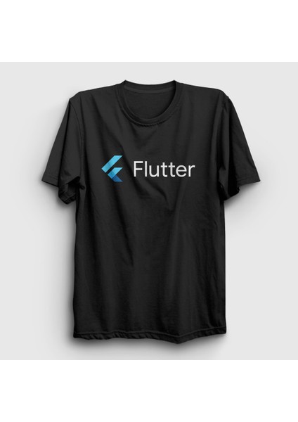Unisex Siyah Logo Flutter Yazılım Programlama T-Shirt