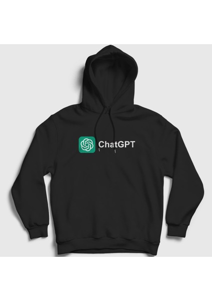 Unisex Siyah Logo Ai Chatgpt Yapay Zeka Kapüşonlu Sweatshirt