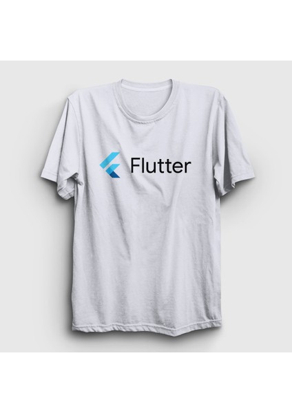 Unisex Beyaz Logo Flutter Yazılım Programlama T-Shirt
