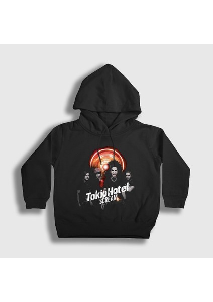 Unisex Çocuk Siyah Scream Tokio Hotel Kapüşonlu Sweatshirt