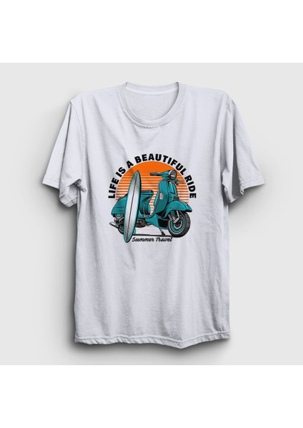 Unisex Beyaz Summer Lambretta Motorsiklet Scooter T-Shirt