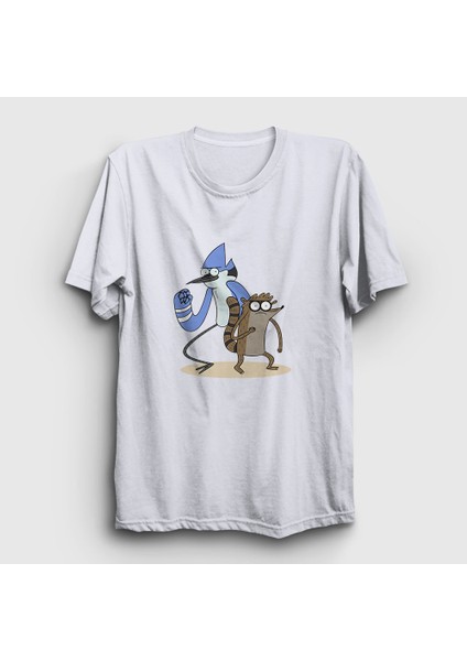 Unisex Beyaz Mordecai And Rigby Regular Show T-Shirt