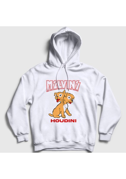 Unisex Beyaz Houdini Melvins Kapüşonlu Sweatshirt