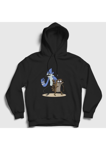 Unisex Siyah Mordecai And Rigby Regular Show Kapüşonlu Sweatshirt