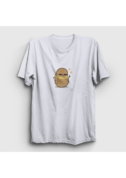 Unisex Beyaz Rich Cool Cute Hip Hop Kawaii Potato Sevimli Patates T-Shirt