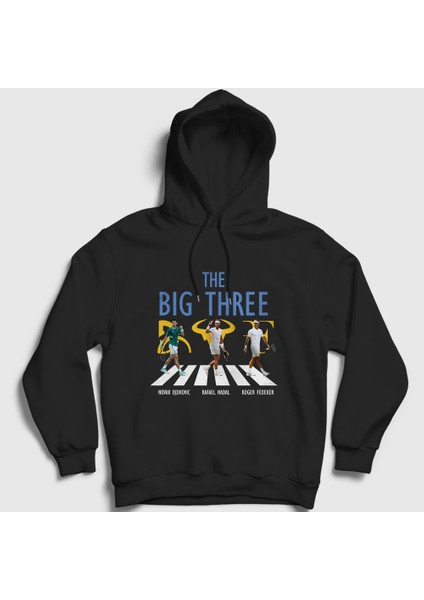 Unisex Siyah Big Three Novak Rafael Roger Tenis Kapüşonlu Sweatshirt