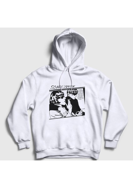 Unisex Beyaz Goo Sonic Youth Kapüşonlu Sweatshirt