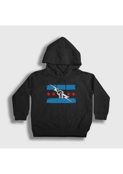 Unisex Çocuk Siyah cm Punk Logo V2 Wwe Kapüşonlu Sweatshirt