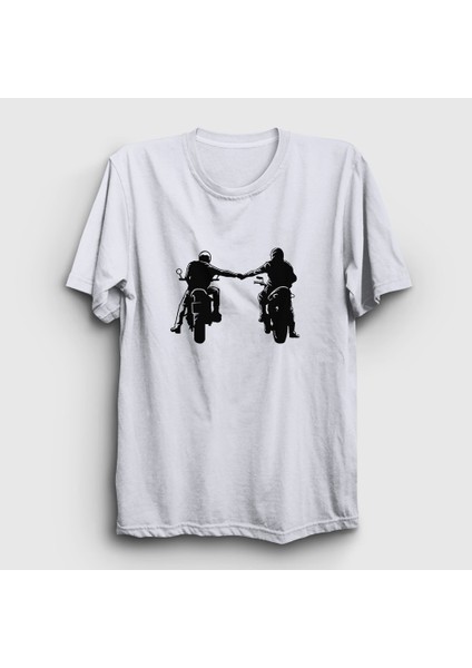 Unisex Beyaz Biker Brotherhood Hediye Motorcu T-Shirt