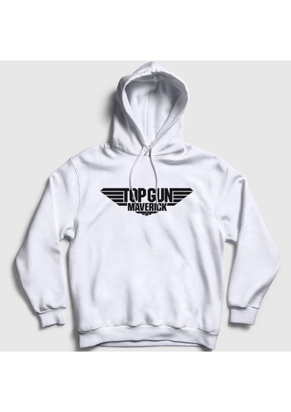 Unisex Beyaz Logo Maverick Tom Cruise Pilot Film Top Gun Kapüşonlu Sweatshirt