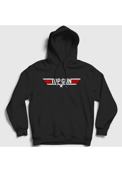 Unisex Siyah Logo Tom Cruise Pilot Film Top Gun Kapüşonlu Sweatshirt