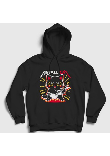 Unisex Siyah Metallicat Metallica Kedili Kapüşonlu Sweatshirt