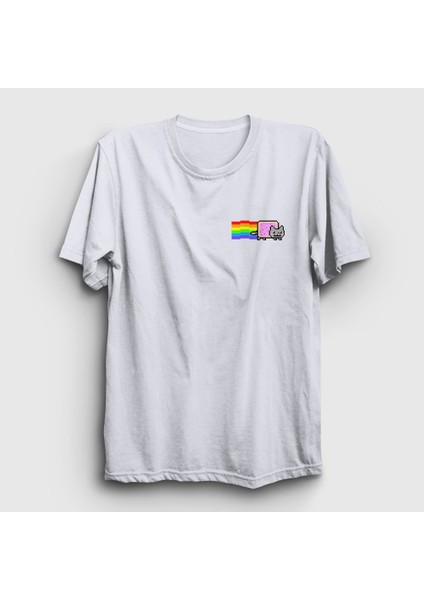 Unisex Beyaz Nyan Cat Meme Kedili T-Shirt