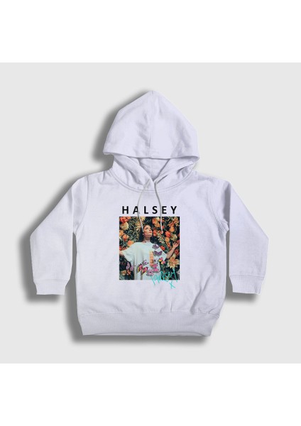 Unisex Çocuk Beyaz Poster Love And Power Halsey Kapüşonlu Sweatshirt