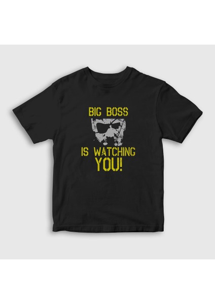 Unisex Çocuk Siyah Big Boss Metal Gear Solid T-Shirt