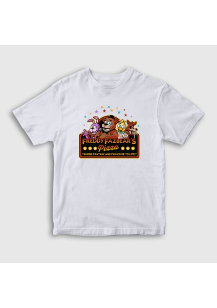 Unisex Çocuk Beyaz Pizza Fnaf Five Nights At Freddy's T-Shirt