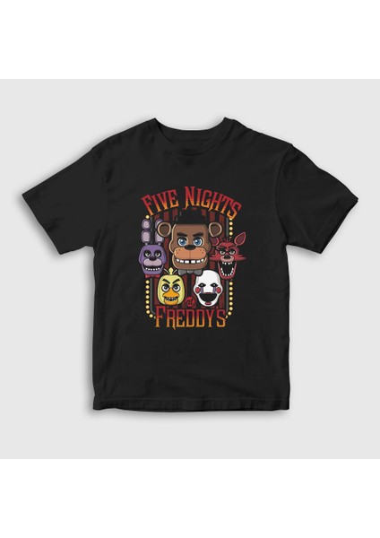 Unisex Çocuk Siyah Faces Fnaf Five Nights At Freddy's T-Shirt