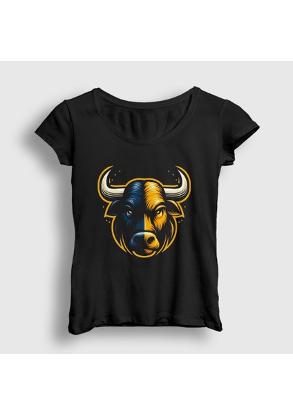 Kadın Siyah Boğa Kafası Boğalı Sarı Lacivert Hediye T-Shirt