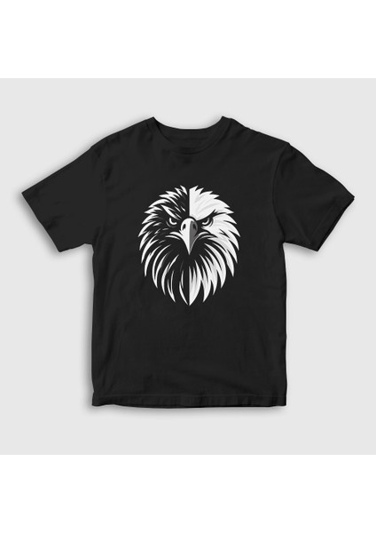 Unisex Çocuk Siyah Kartal Kafası Kartallı Siyah Beyaz Hediye T-Shirt