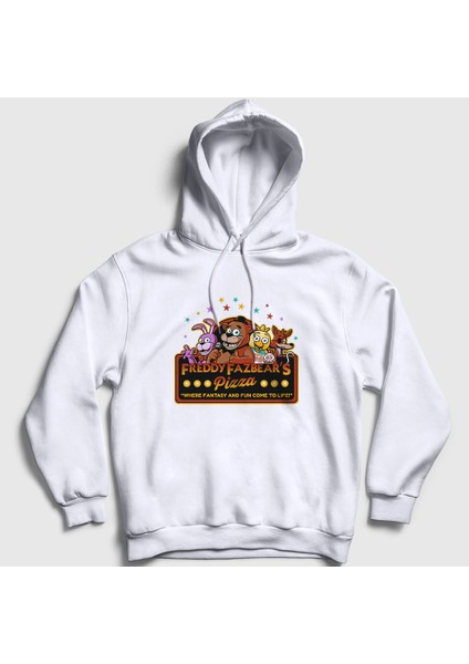 Unisex Beyaz Pizza Fnaf Five Nights At Freddy's Kapüşonlu Sweatshirt