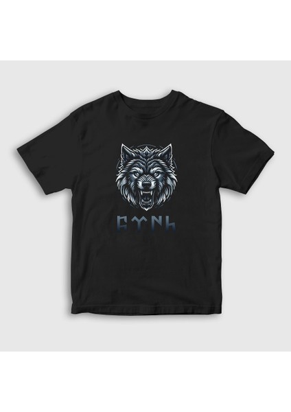 Çocuk Siyah Göktürk Türk Yazılı Kurt Bozkurt T-Shirt