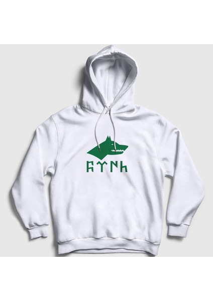 Unisex Beyaz Göktürk Bayrağı Türk Yazılı Kurt Bozkurt Kapüşonlu Sweatshirt
